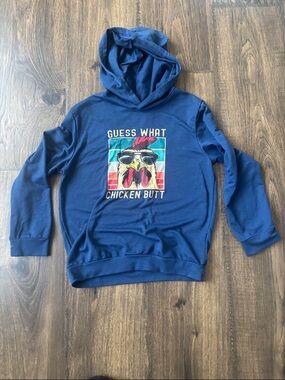 Kids Navy Graphic Hoodie - 'Guess What Chicken Butt'